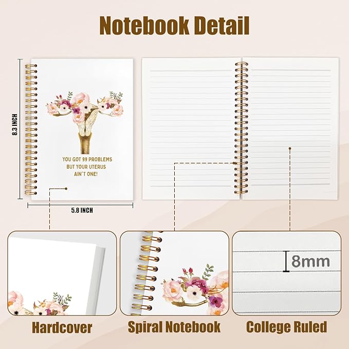 WUCHJ Hysterectomy Gifts Notebook, Pregnancy Gifts Journal, Floral Feminist Uterus Anatomy Spiral Notebook Journal for Note Taking, Nurse Medical Office Supplies, 5.5x8.3 Inch
