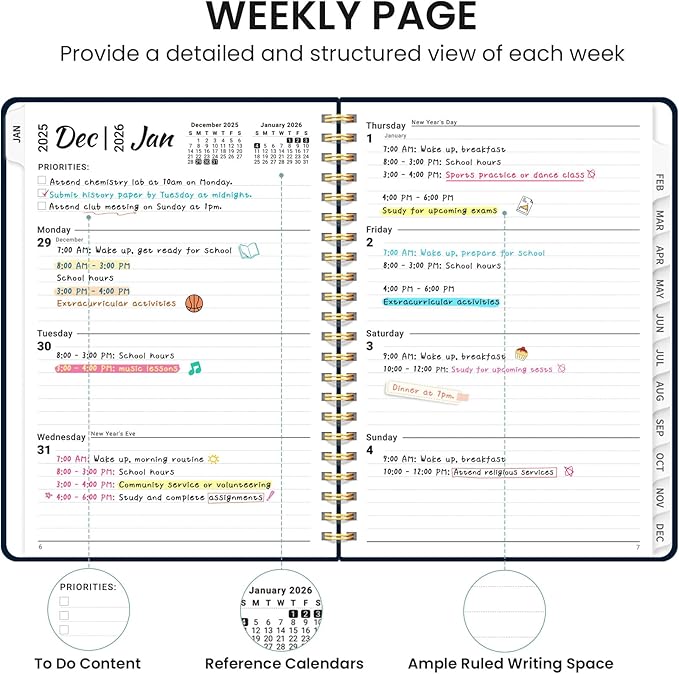 2026 Planner, Monthly and Weekly Calendar Planner for Women, Jan 2026 - Dec 2026, Hardcover Pretty 2026 Agenda Planner Book with Tabs, Spiral Bound, Perfect for School Office Home Supplies, 6.3" x 8.5" - Blue Patchwork