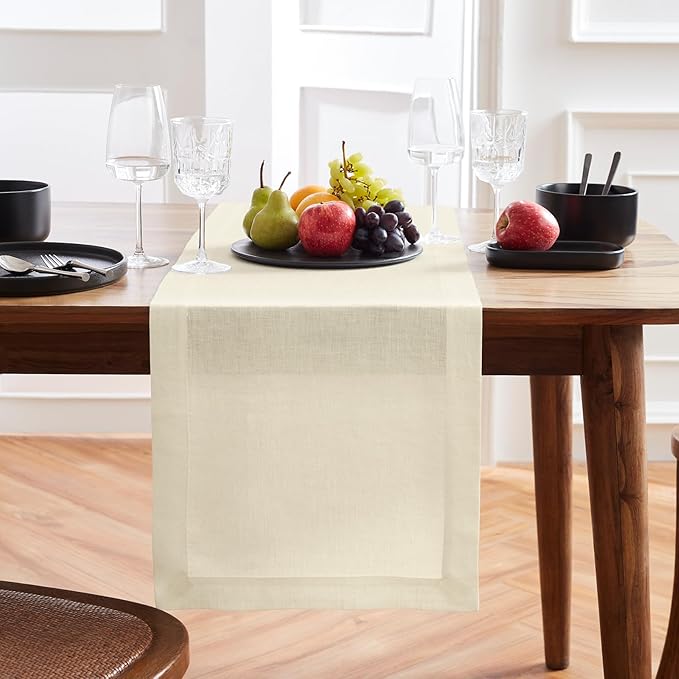 Solino Home 100% Pure Linen Ivory Table Runner 72 Inches - 14 x 72 Inch for Dining, Coffee Tables and Dressers - Sonoma Collection - Spring, Easter Decor