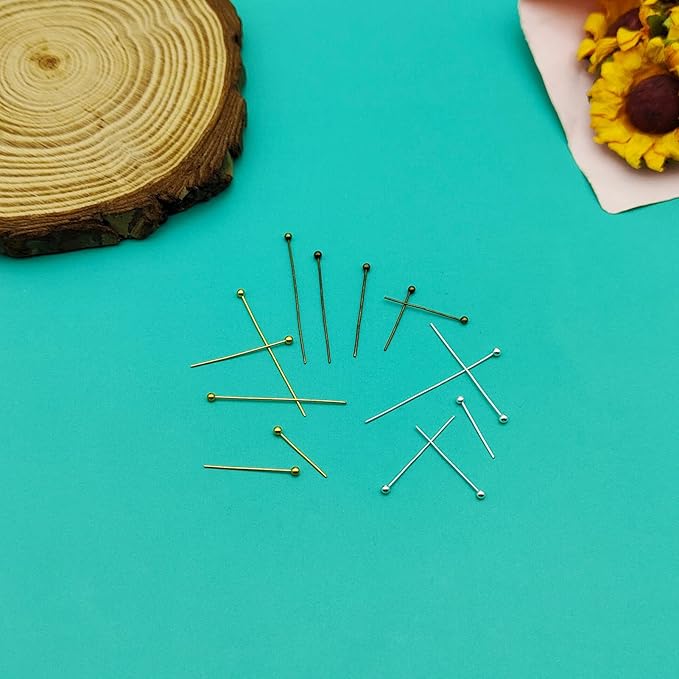 1500pcs Jewelry Head Pins Kit for Jewelry Making,Ball Head Pins Beading Pins Eye Pins Supplies for Beading DIY Craft,18/20/24/30/35mm (Silver,Gold,Ancient Cyan)