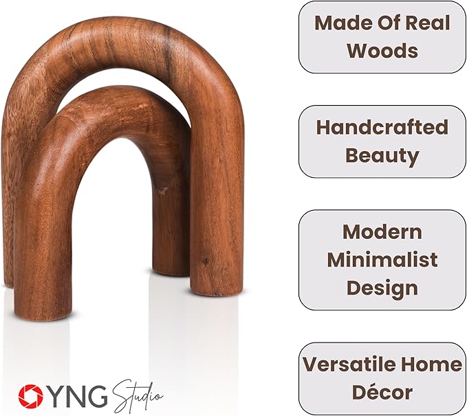 Homebia Designs Decorative Acacia Wood U Shape Set of 2 - Large - 6.5 Inch, Small - 5 Inch - Natural