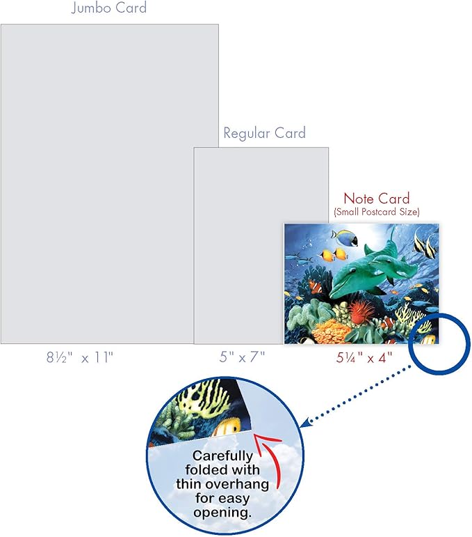 The Best Card Company - 10 All Occasion Blank Cards (4 x 5.12 Inch) - Nautical, Ocean, Sea Life Assortment of Notecards - Multi Porpoises M6643OCB