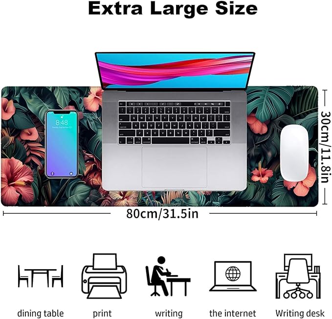 Tropical Flamingo Gaming Mouse Pad, Office Desk Mat, Anti-Slip Rubber Base Cool Aesthetic Mouse Pads for Computer Laptop Keyboard School Home Desktop Gamer Home Accessories Decor 31.5" x 11.8"