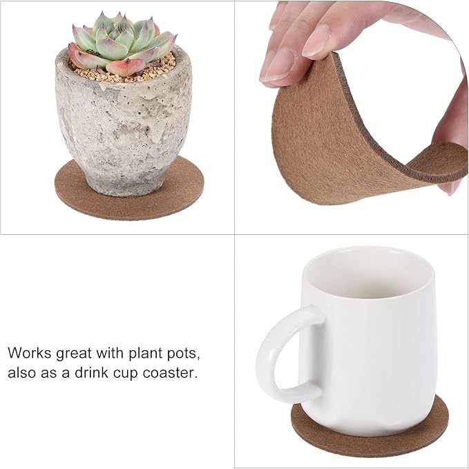 MECCANIXITY Plant Coasters 8 10 12 Inch Reversible Absorbent Waterproof Round Felt Pad Mat, Brown 9in1 Set