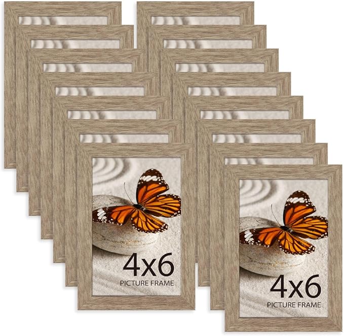 Memory Island 4x6 Photo Frames for Wall and Tabletop Display, 4 by 6 Walnut Wood Grain Picture Frames with HD Plexiglass, Set of 15