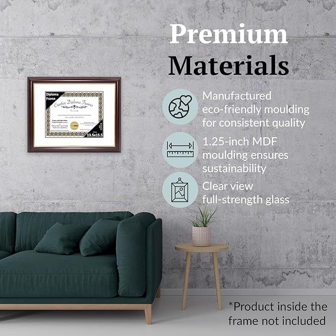 Creative Picture Frames 13.5x15.5 Mahogany Gold Rim Diploma Frame with White Mat Glass and Installed Wall Hangers | Frame Holds 16x20 Media without Mat