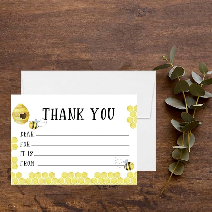 Andaz Press Kids Fill in the Blank Thank You Cards 20 Cards Including Envelopes Honey Bee Gender Neutral Note Cards For Boys Girls Birthday Baby Shower Thank You Notes for Friends Family Party Guests