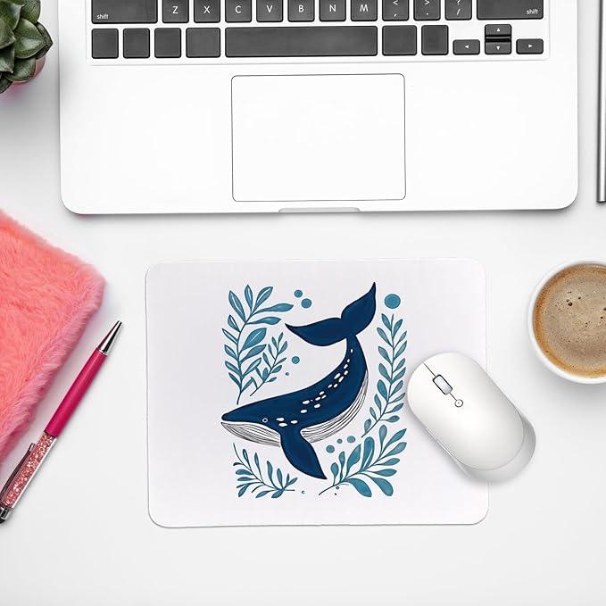 Rusenbao Cute Shark Mouse Pad, Cute Small Ocean Mouse Pads for Desk, Shark Gifts for Women, Gaming Mousepad for Non-Slip Base, Computer, Office, Laptop, 9.5x7.9 Inch