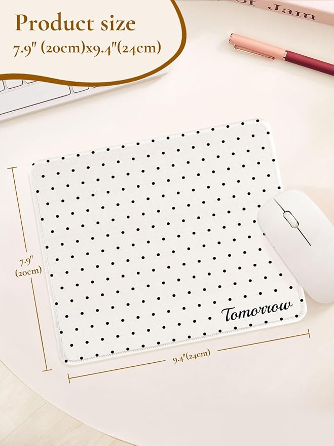 Cute Fashion Polka Dot Mouse Pad, Waterproof Aesthetics Dots Mouse Mat Design,Non-Slip Rubber Base Computer Simple Funny Mousepad,Wave Point Small Mouse Pad Desk Accessories,Beige