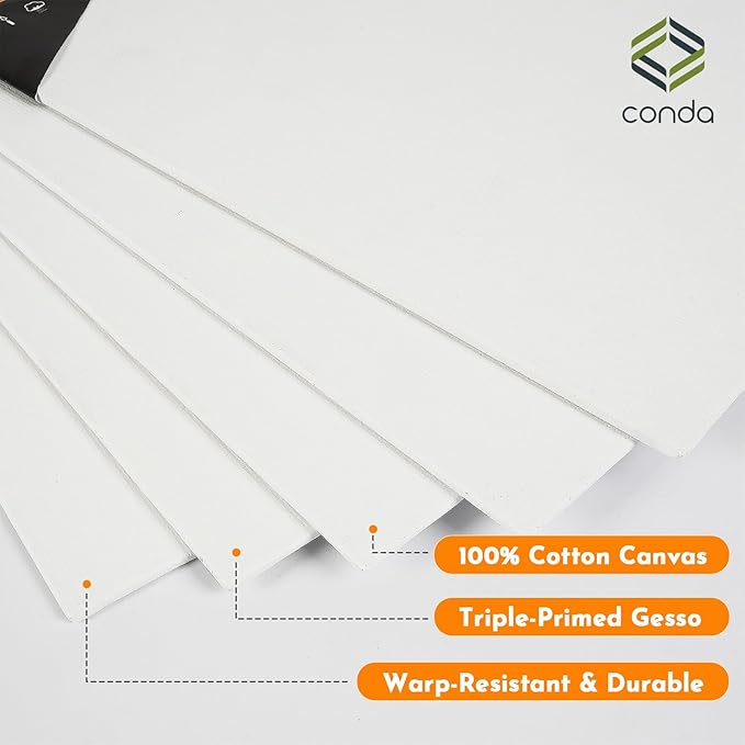 CONDA Canvas Board for Painting 12 Pack Multi Size 8" 10" Round, 6" 8" Hexagon, 8" Square, 8x10 in(2 of Each) Primed White Blank Canvas, 100% Cotton Artist Canvas Panels for Oil Acrylic Paint
