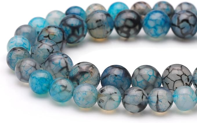 Youngbling Natural Gemstone Beads for Jewelry Making,6mm Dragon Vein Agate Polished Round Smooth Stone Beads for Bracelet Necklace 15 Inch