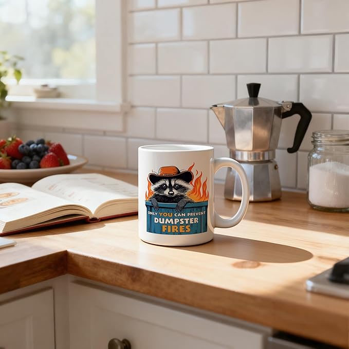 Funny Raccoon Meme Mug 11 oz, Team Leader Boss Gifts, Funny Gifts for Coworkers Coffee Cups Ceramic, Only You Can Prevent Dumpster Ceramic Mug for Coffee Tea Hot Cocoa Home Office Work