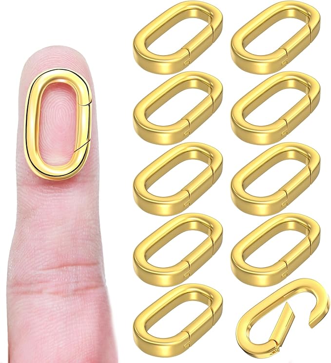 OHINGLT 10Pcs Carabiner Clip Pendant Clasps – 18K Gold Necklace Clasp and Closures, Bracelet Charm Connector for Women