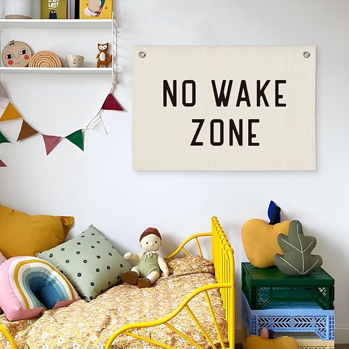 No Wake Zone Surf Nursery Playroom Decor, Coastal Beach Linen Banner Wall Hanging Banner Flag, Boys Room Decor, Surf Decor 20x30 Inch