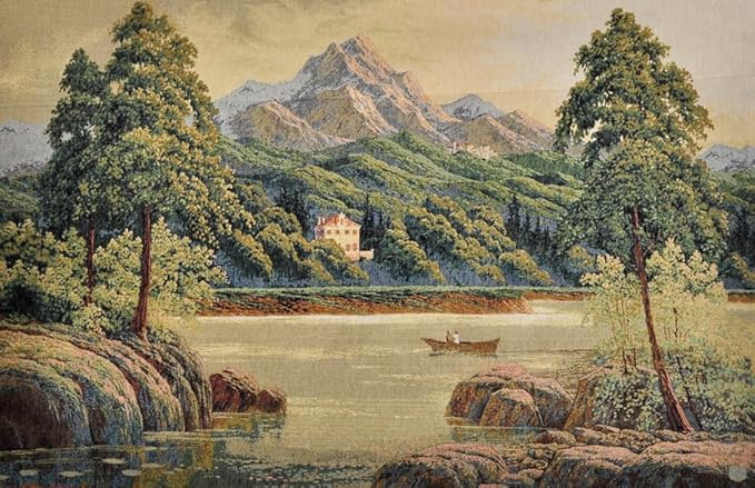 AureoMadis Large Vintage Woven Tapestry Wall Hanging 41.5" x 28" | Fine Art Jacquard Alpine Lake Mountain Landscape Decor | Classic Victorian Style, TC Lined with Dual Rod Pockets