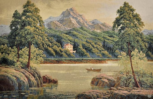 AureoMadis Large Vintage Woven Tapestry Wall Hanging 41.5" x 28" | Fine Art Jacquard Alpine Lake Mountain Landscape Decor | Classic Victorian Style, TC Lined with Dual Rod Pockets