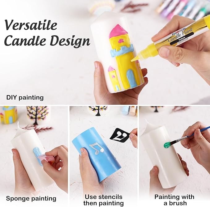 FansArriche Candle Paint, 20 x 15 ml Candle Wax Pen Set for Candle Making, Water-Based Candle Pen for Candle Painting and Decorating with Fine Painting Tip