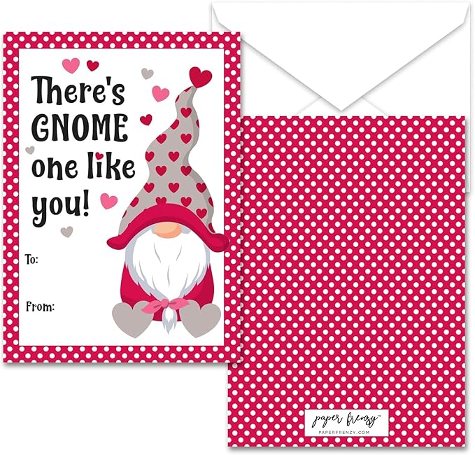 Paper Frenzy Gnome Themed Valentines - 25 pack WITH ENVELOPES