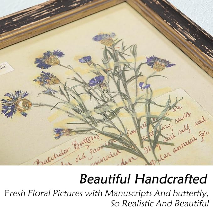 NIKKY HOME Botanical Wall Art Set of 2, Vintage Botanical Prints Wooden Framed Floral Plant Pictures Poster Decor for Bathroom Bedroom Living Room Office, 10x10 Inch