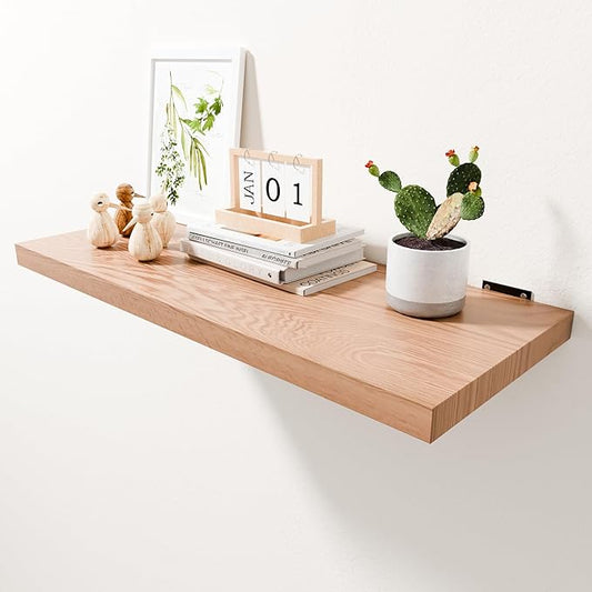 30 Inch Solid Oak Floating Shelves - Natural Wood 12 Inch Deep Wall Shelf, Rustic Display Shelf, Hanging Wall Shelf Decoration for Bedroom, Bathroom, Living Room