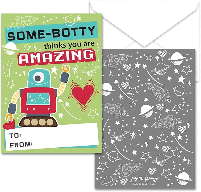 Paper Frenzy Robot Themed Valentines - 25 pack WITH ENVELOPES