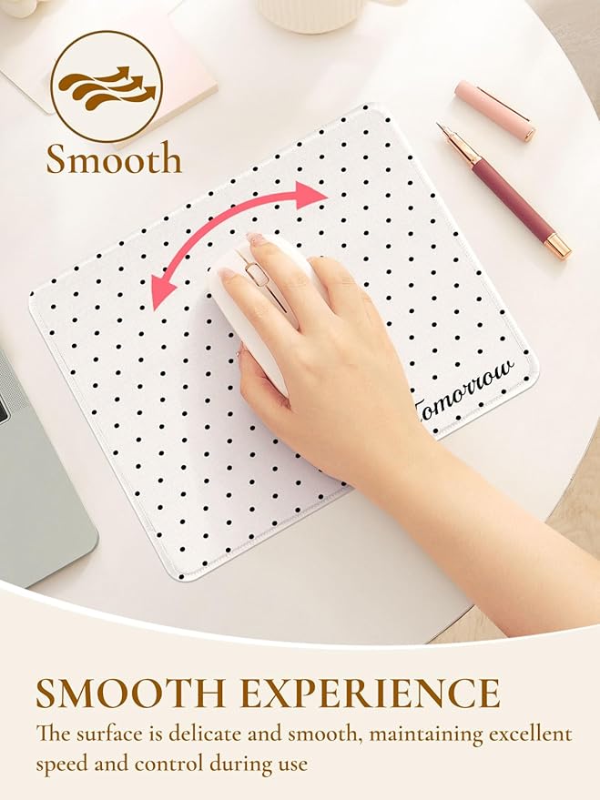 Cute Fashion Polka Dot Mouse Pad, Waterproof Aesthetics Dots Mouse Mat Design,Non-Slip Rubber Base Computer Simple Funny Mousepad,Wave Point Small Mouse Pad Desk Accessories,Beige