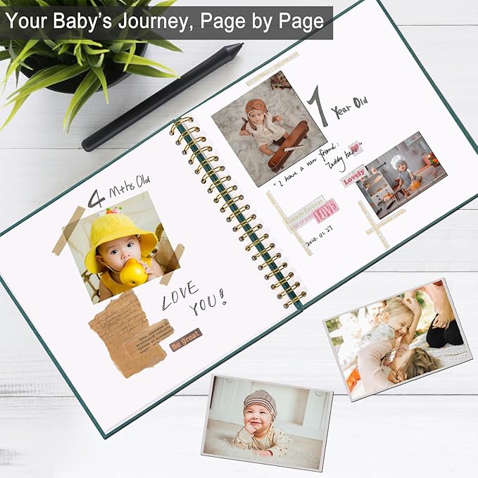 10 x 10 Inch Scrapbook Photo Album, DIY Memory Book Linen Cover for Photos, Hardcover Kraft White Pages Scrap Book Photo Albums for Travel, Wedding Anniversary Family Christmas Baby 40 Pages, Green