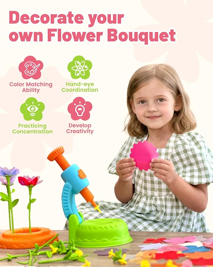 DIY Art Flower Toys Include Extra Accessories Set, Arts and Crafts Activity Kit for Kids, Flower Garden Building Toys for Girls, Birthday Gifts for 3 4 5 6 7 8 9 10 11 12 Year Old Girls(Green)