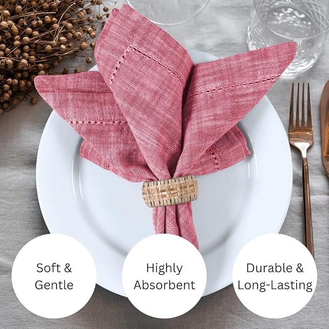 Slub Textured Dinner Napkins Set of 6-100% Cotton Cloth Napkins 18x18 Inch - Soft Durable Washable Fabric Napkins for Everyday Use & Special Occasions Christmas - Wine Red