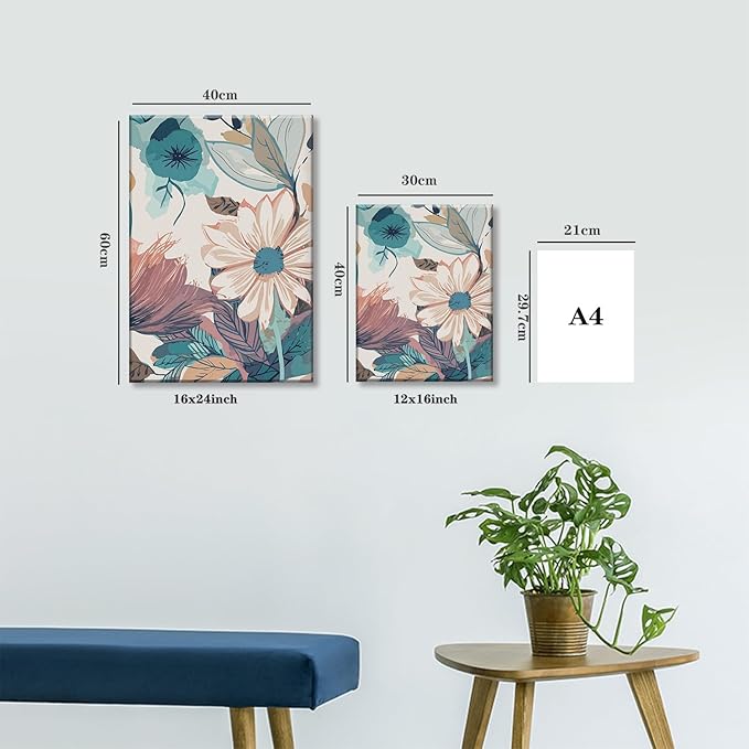 TUEASKY 3 Piece Botanical Canvas Wall Art Neutral Floral Wall Art Modern Minimalist Flower Decor Wildflower Prints for Living Room Bedroom Office 12x16in Framed