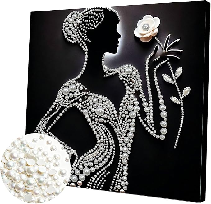 DIY Pearl Painting Kit with Wooden Frame, 3D Plastic Pearl Gemstone Ocean Art Craft for Adults Beginners, Diamond Art Kits for Adults, Home Wall Decor Ready Gift for Women(Silhouette Lady)(30 * 30cm)