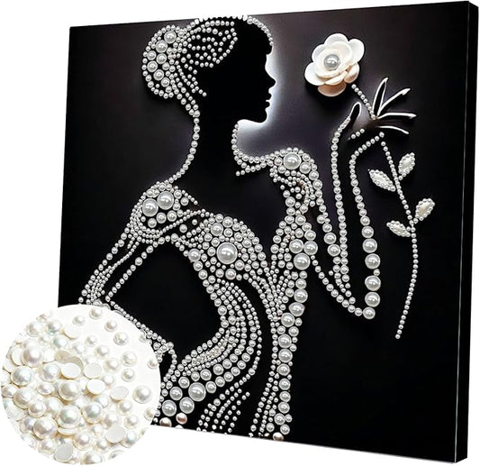 DIY Pearl Painting Kit with Wooden Frame, 3D Plastic Pearl Gemstone Ocean Art Craft for Adults Beginners, Diamond Art Kits for Adults, Home Wall Decor Ready Gift for Women(Silhouette Lady)(30 * 30cm)
