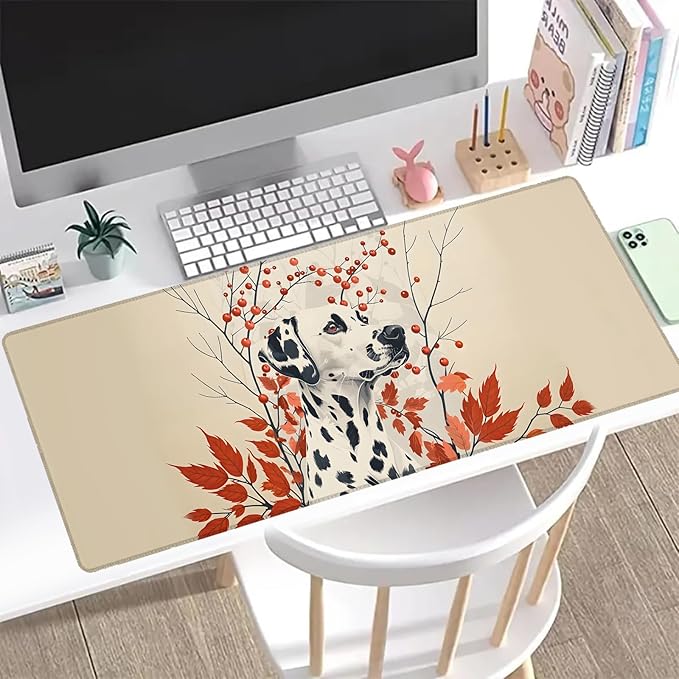 Dalmatian Dog Gaming Mouse Pad, Office Desk Mat, Anti-Slip Rubber Base Cool Aesthetic Mouse Pads for Computer Laptop Keyboard School Home Desktop Gamer Home Accessories Decor 31.5" x 11.8"