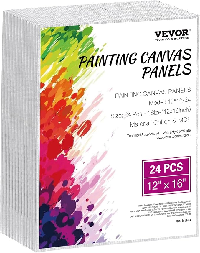 VEVOR Canvas Boards for Painting, 12 x 16 Inch White Canvases for Painting, 24 Pack Painting Canvas Panels for Sketching, Acrylic and Oil Painting, Watercolor, Paint Canvas for Kids and Professionals