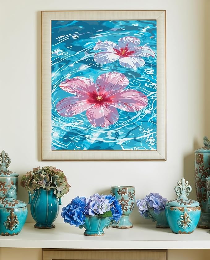 CSZPPQAF Paint by Numbers Kit for Adults Beginner, Sea Landscape Flower Paint by Number Kits on Canvas, DIY Easy Acrylic Watercolor Oil Painting by Numbers for Home Wall Decor 16X20inch