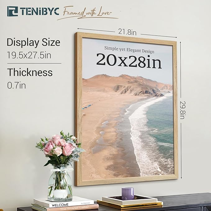 Picture Frame 4 Pack - Solid Wood Poster Photo Frame - Woodgrain Series - Room, Office, Gallery, Studio Display - Wall Hanging