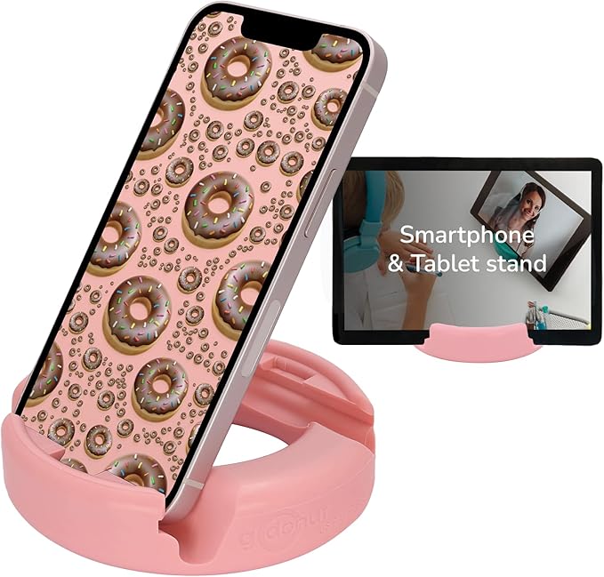 GoDonut – Phone Stand Original – Cell Phone Holder + Tablet Stand Desk Organizer – Compatible with Tablet, iPhone 17 16 15 14 Pro Max, Android & Most Smartphones - Pink