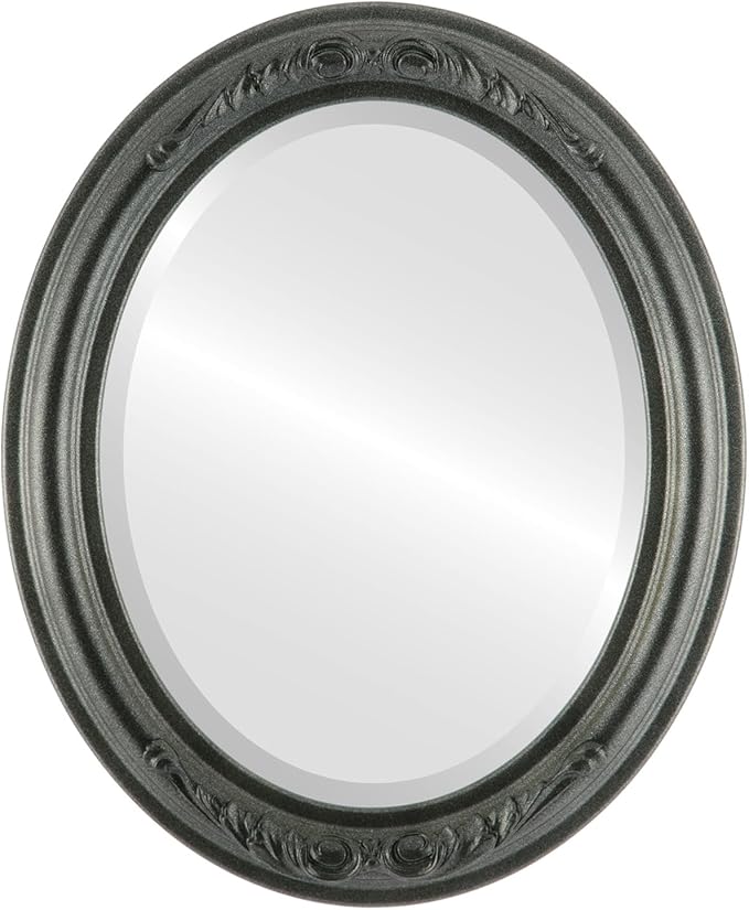 OVALCREST Oval Beveled Wall Mirror for Home Decor - Florence Style - Black Silver - 24" x 20"