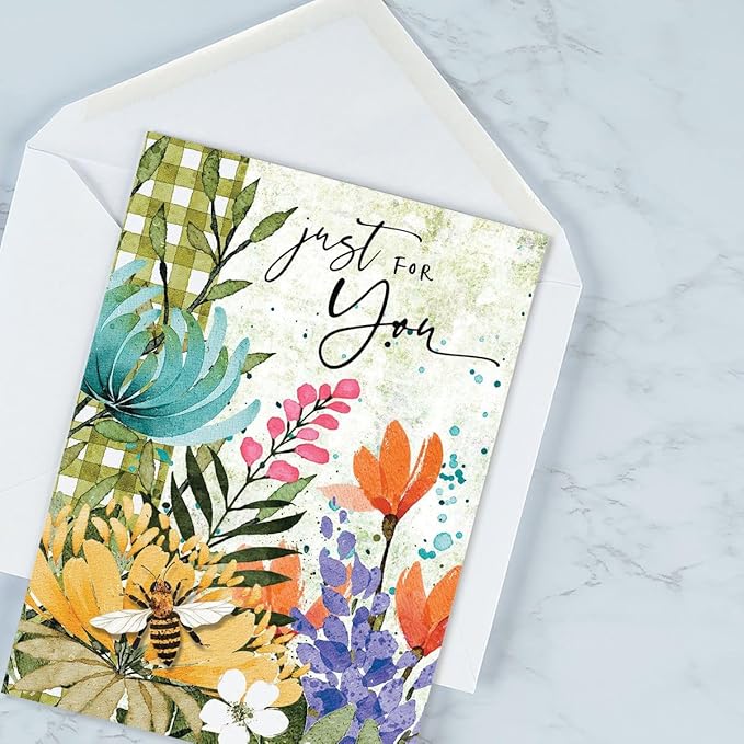 Current Floral Bees Birthday Cards - Set of 8 (4 designs, 2 each), 5 x 7 Inches, Sentiments Inside, Envelopes Included, Assortment Set