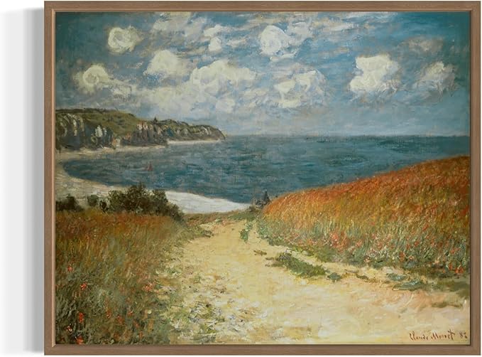 Path in the Wheat Claude Monet Wall Art Print Poster, Impressionist Painting Wall Art Wall Decor, for Bedroom and Living room Bathroom Decor 115 (Path in the Wheat, 8 x 10 inches, Wood Frame)