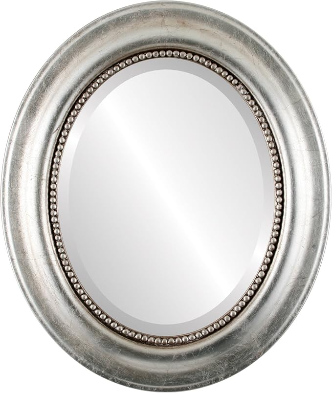 OVALCREST Oval Beveled Wall Mirror for Home Decor - Heritage Style - Silver Leaf with Brown Antique - 17x21 Outside Dimensions