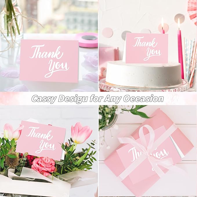 600 Pcs Pink Thank You Cards Bulk with Kraft Envelopes and Stickers 4x6 Inch Blank Thank You Notes Box Set Minimalistic Design for Business Wedding Baby Shower Graduation Bridal Shower Christmas