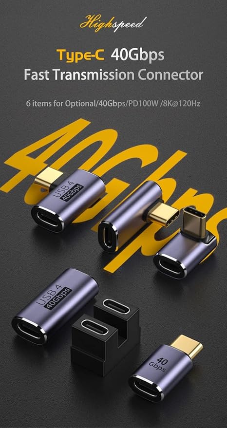 USB C Angle Adapter 40Gbps [2 Pack] 90 Degree Type C Angled Male to Female Adapter, 8k at 60hz USB 3.1 Right Angle Extension for Laptop, Tablet, VR, Camera, Smartphone (Left/Right)