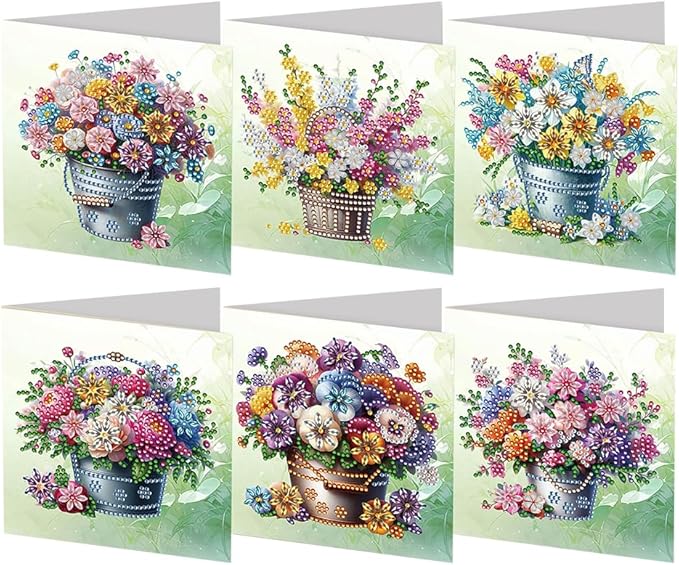 Ceitura 6Pcs DIY Flower Basket Diamond Art Painting Crafts Rhinestone Painting Making Greeting Card Making Kit Postcard for Holiday Christmas New Year Party Favors 11.81 * 5.91inch