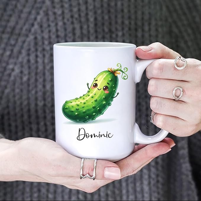 Personalized Cucumber Coffee Mug Gift For Cucumber Lover Birthday, Customized Name Cucumber Ceramic Cups, Vegetable Enthusiast's Mugs, Cucumber Fruit Travel Porcelain Cup 11oz 15oz, Cucumber Gift