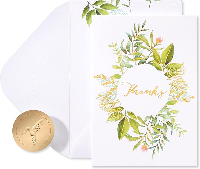 Papyrus Thank You Cards with Envelopes, Simple Leaf (14-Count)
