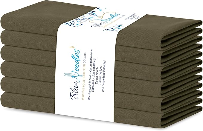 Blue Needles Solid Cloth Napkins Set of 6 Olive Green 100% Cotton Dinner Napkins 18x18 inches - Soft, Reusable, Absorbent & Washable Linen, Ideal for Christmas Events, Parties & Everyday Use