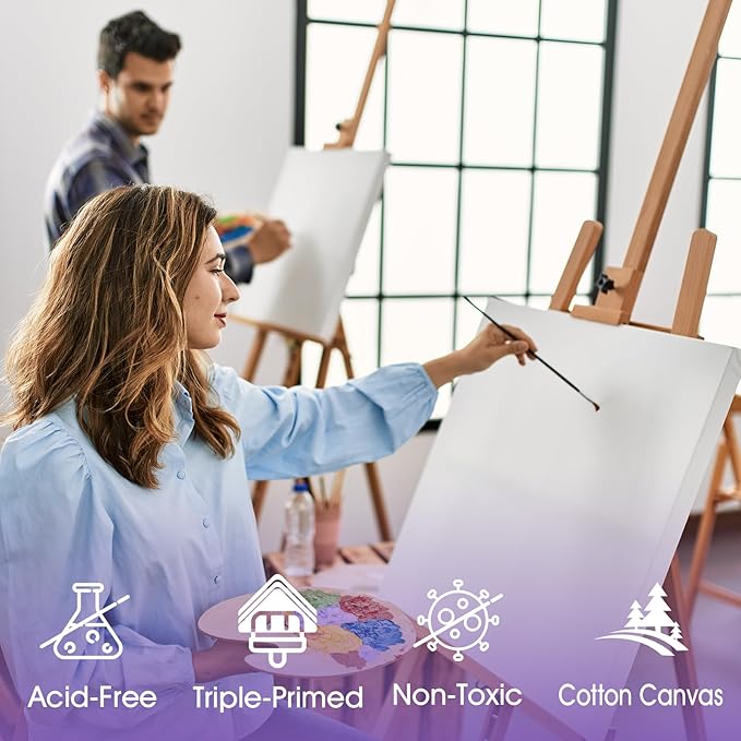 ESRICH 10x10 Stretched Canvas for Painting, 2 Pack Square Canvas for Painting Primed Acid-Free Framed Blank Canvas, Art Canvases for Beginners & Artists to Paint Oil, Acrylic, Pouring Painting.