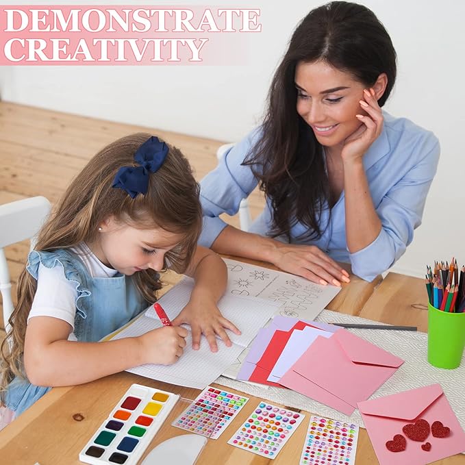 Tinlade 20 Pack Valentines Crafts Valentines's Day DIY Card Making Kit for Kids with 20 Cards 20 Envelopes 120 Foam Heart Stickers 10 Sheets Diamond Stickers for Boys Girls Classroom Exchange Gift