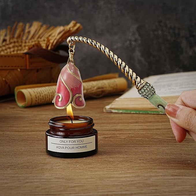 Candle Snuffer Extinguisher with Diamond Decoration Long Handle, Alloy Wick Flame Candle Put Out Tool Safely, Gift for Candle Lovers (Red Green)